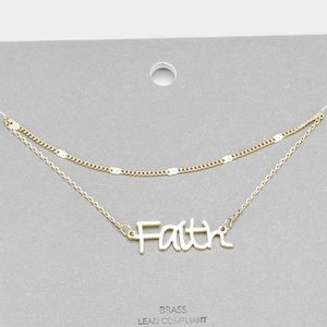 Gold FAITH Layered Word Pendant Necklace Chain